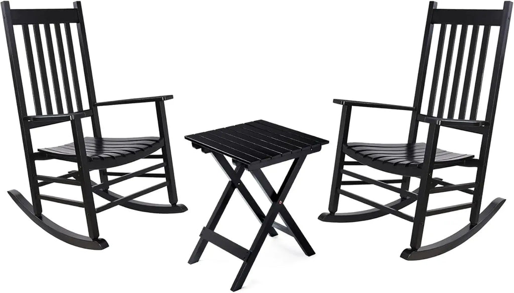 Wooden Rocking Chair Set - 2 Porch Rockers 
With Outdoor Side Table, Perfect for Indoor too