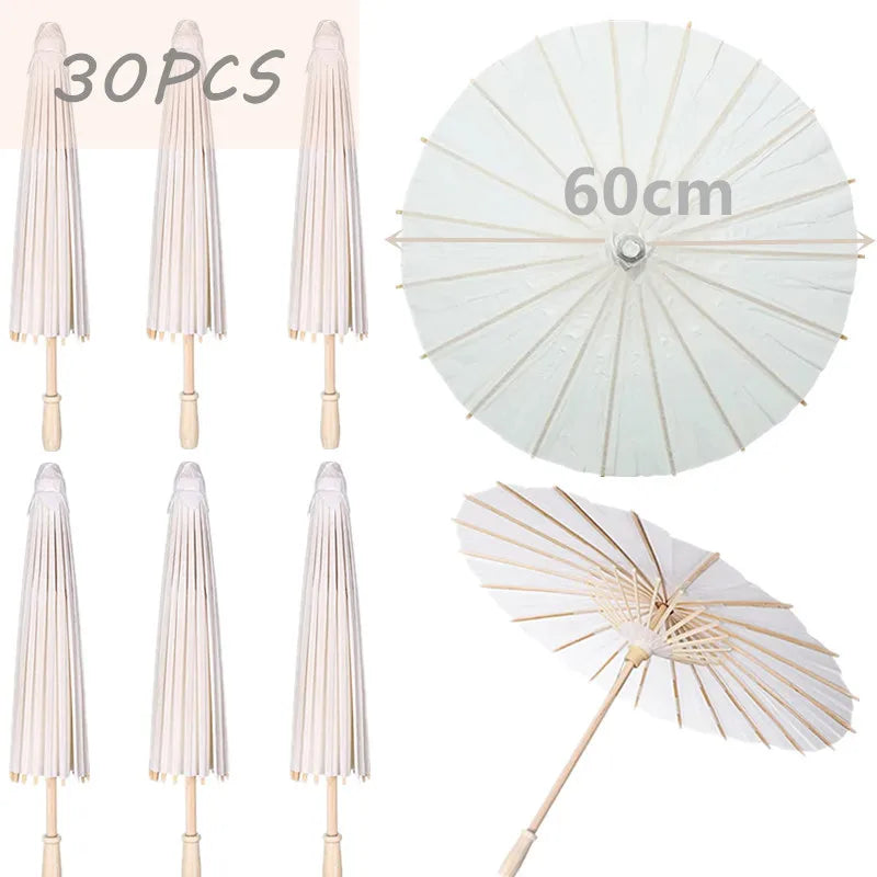 White Paper Parasol for Wedding Photo Cosplay Prop DIY Umbrella for Bridal Baby Shower Party 60cm 80cm 10/15/20/30/50/100Pcs
