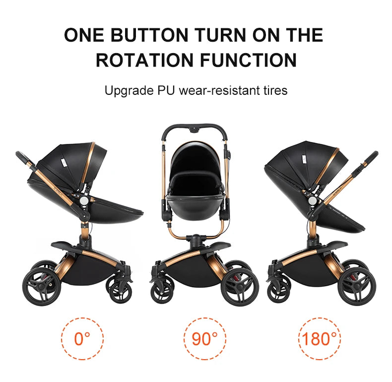 PU Leather Baby Stroller 2 in 1 Travel System 
High Landscape Portable Baby Pram
Newborns Aluminum Frame Baby Carriage