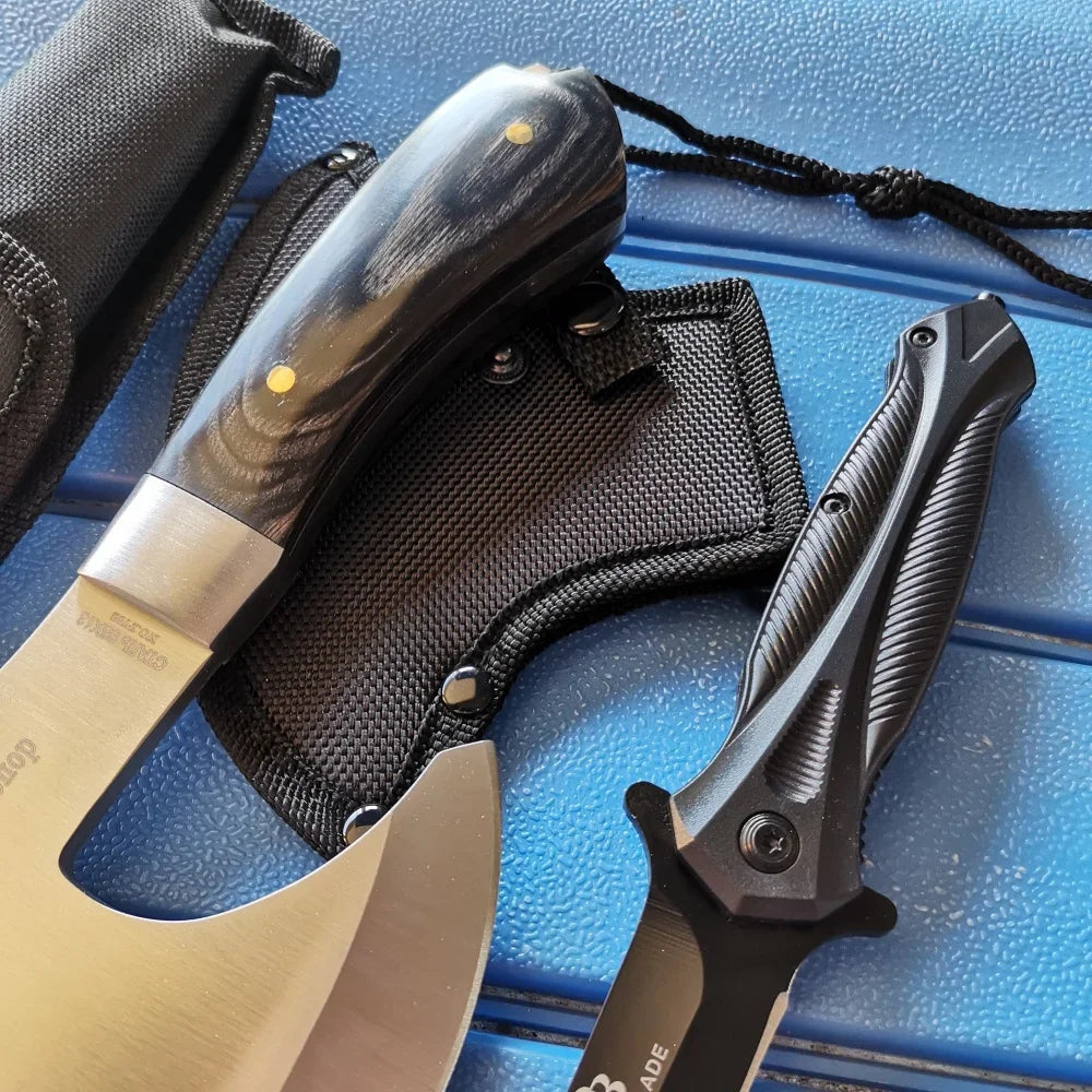 Stainless Steel Axe & Folding Knife Combo Set: 
High-Performance for Outdoor Adventures, Camping & Hiking