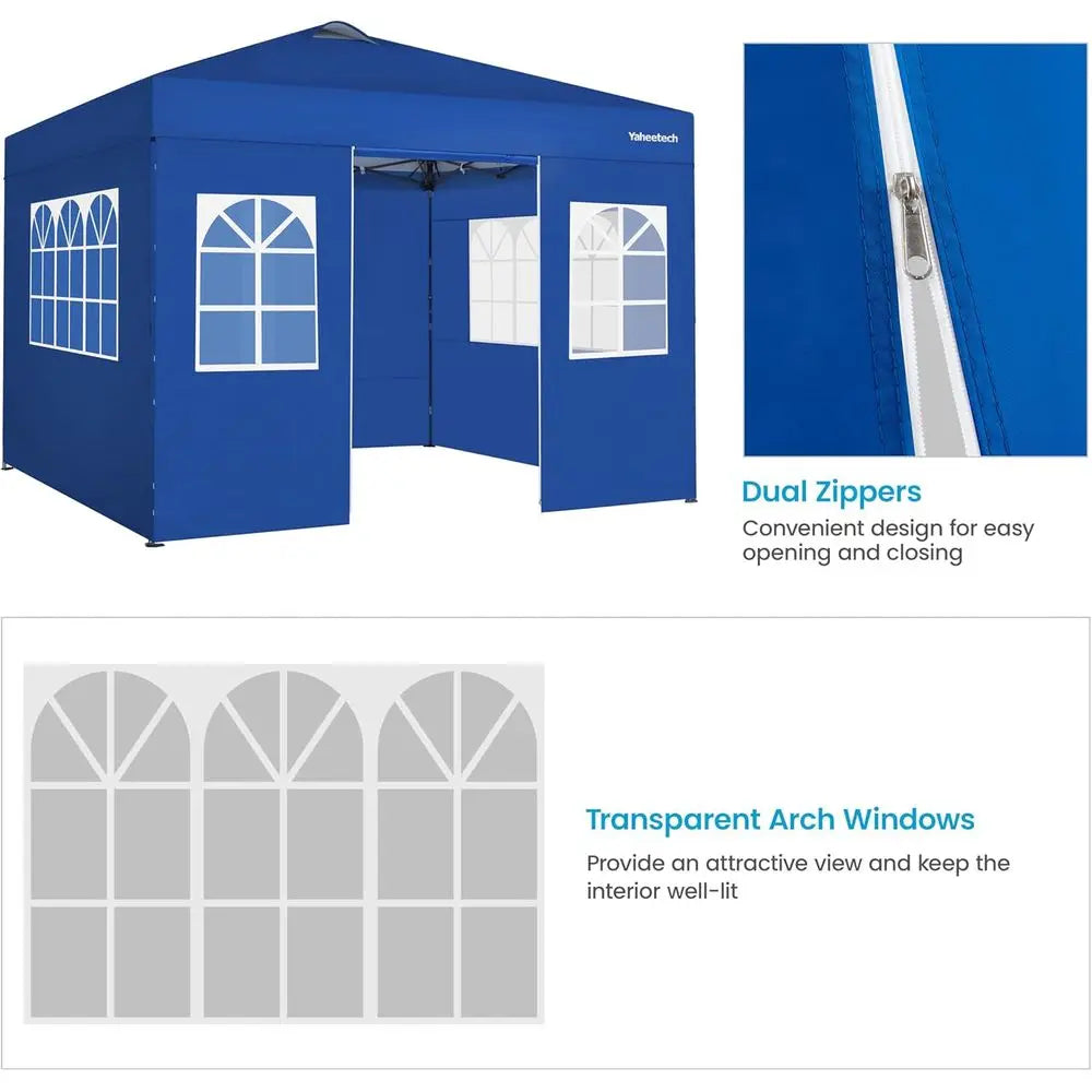 10x10 Heavy-Duty Blue Outdoor Event Tent with 4 Sides, 
One-Push Setup, 
and Roller Bag , for Parties & Weddings & Special Events Fairs, Road Side Shade