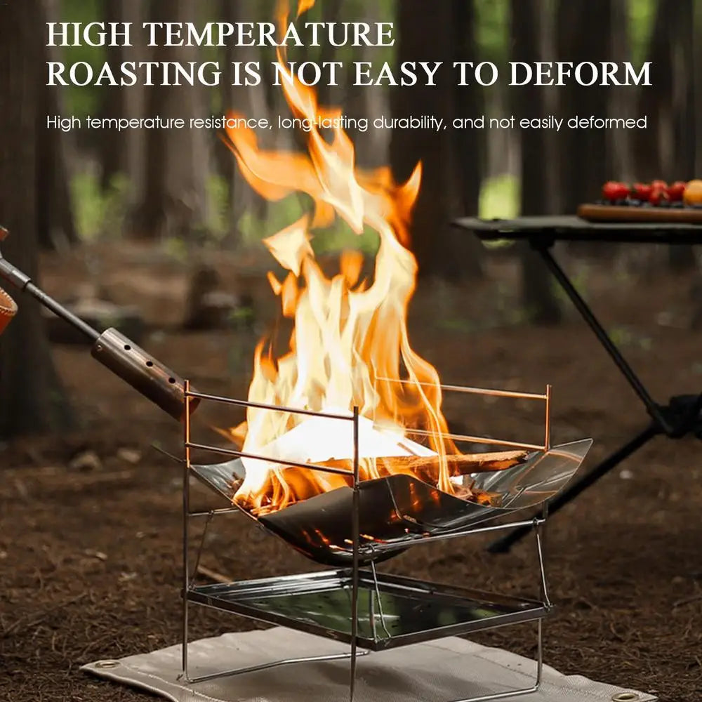 Camping Folding Campfire Grill Stainless Steel Firewood Stove Mini BBQ Rack Outdoor Fire Pit Portable Wood Stove Burner For Camp