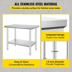 VEVOR Kitchen Work Bench.
Commercial Catering Table with Undershelf Stainless Steel 330LBS 286LBS for Restaurant Garage