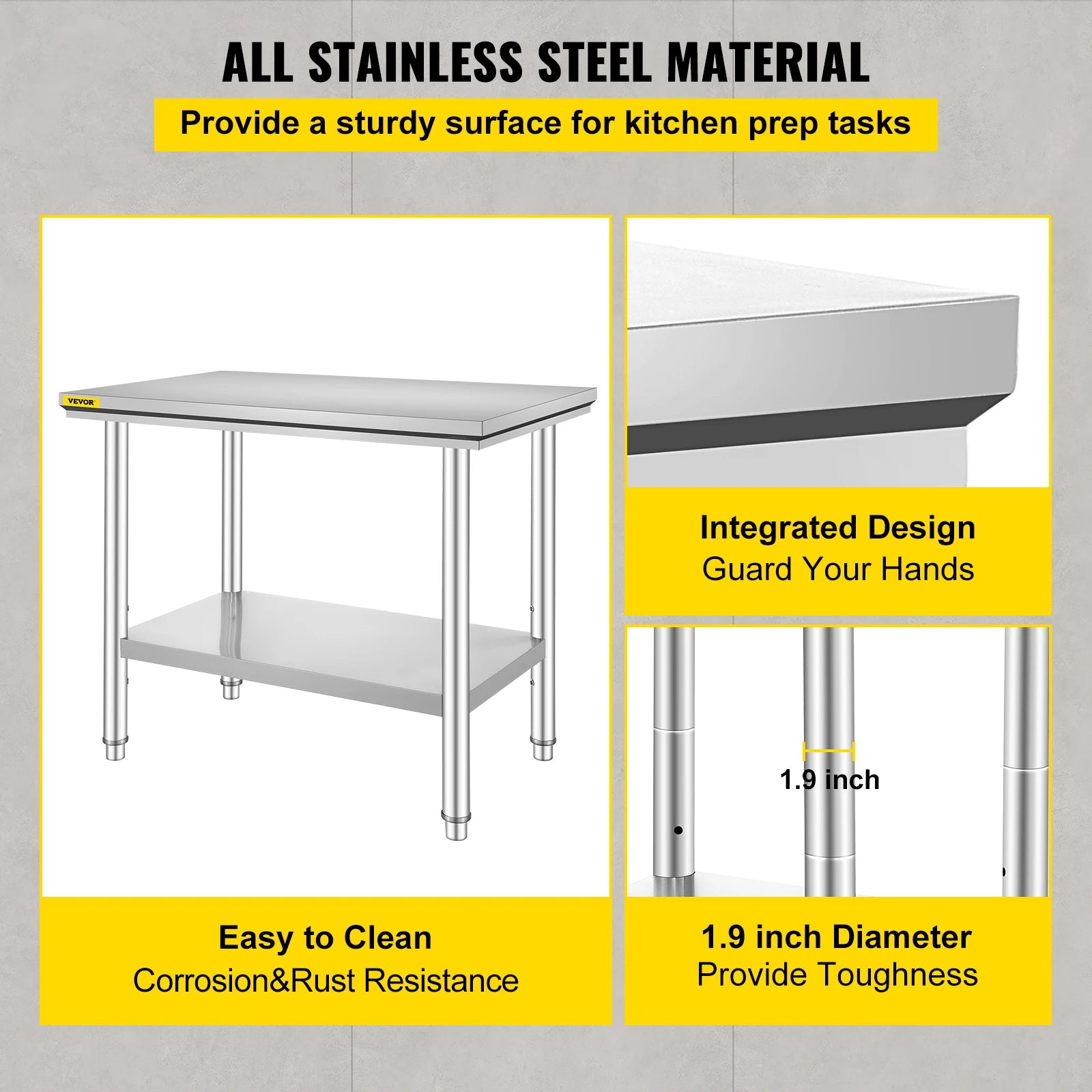 VEVOR Kitchen Work Bench.
Commercial Catering Table with Undershelf Stainless Steel 330LBS 286LBS for Restaurant Garage