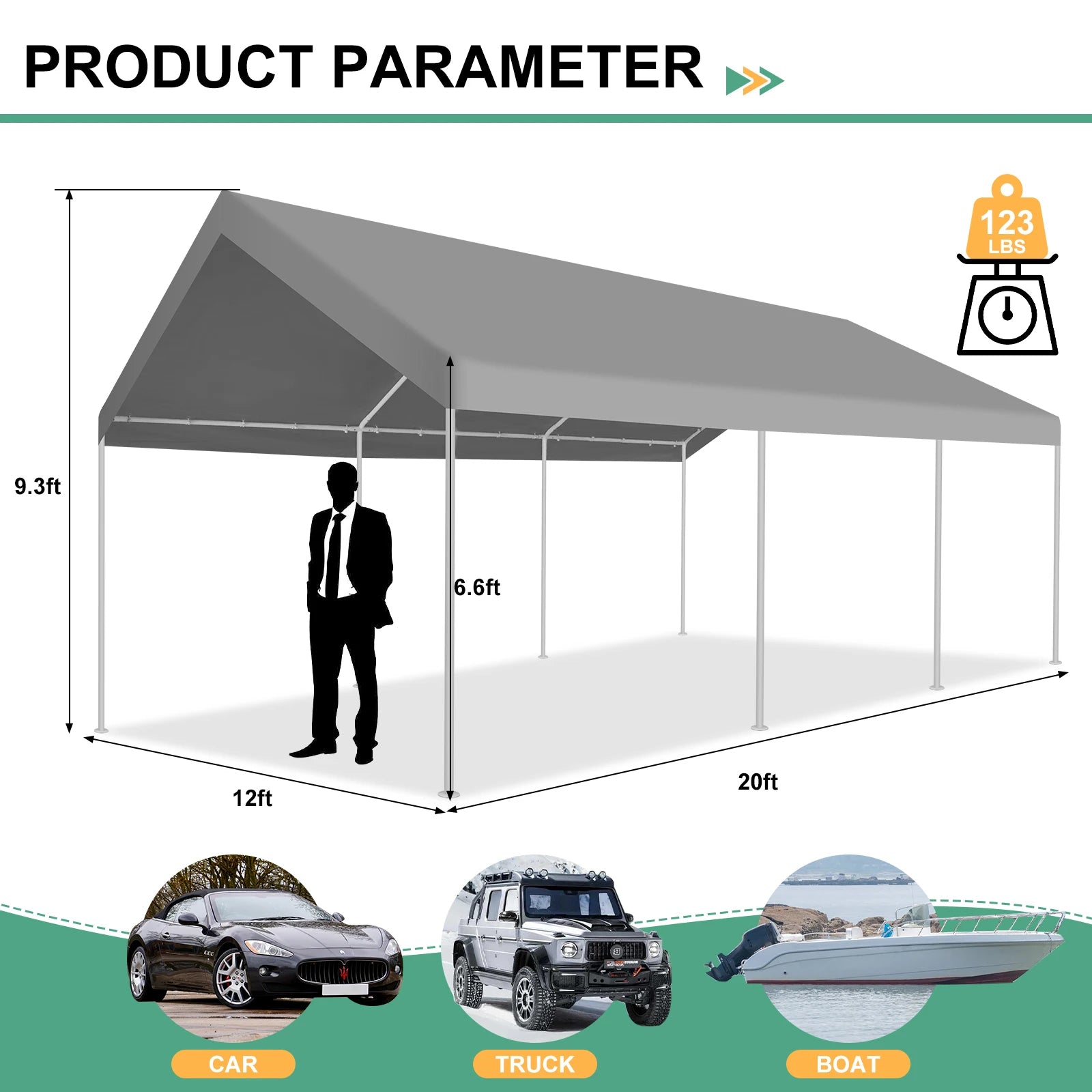 12x20ft Carport Heavy Duty, Portable Garage with Built-in Sandbags, Car Canopy for Truck, Boat, SUV with All-Season Tarp fall