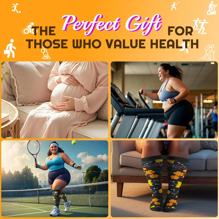 3 Pairs --- Extra Wide Plus Size.   
Compression Socks for Women and Women Mid-Calf Sports 
for Running, Cycling, and Travel