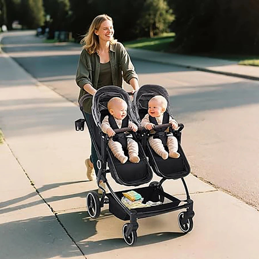 Double Stroller for Newborn and Toddler, 
 with Lightweight Compact Fold, Adjustable Cancline