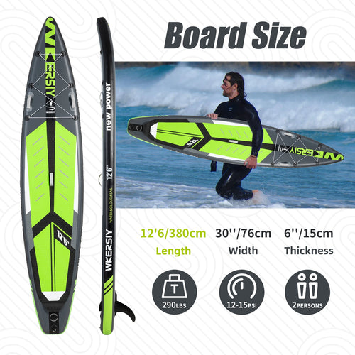12'6 SUP inflatable paddle board 30" width for racing paddling solo stand up paddle board