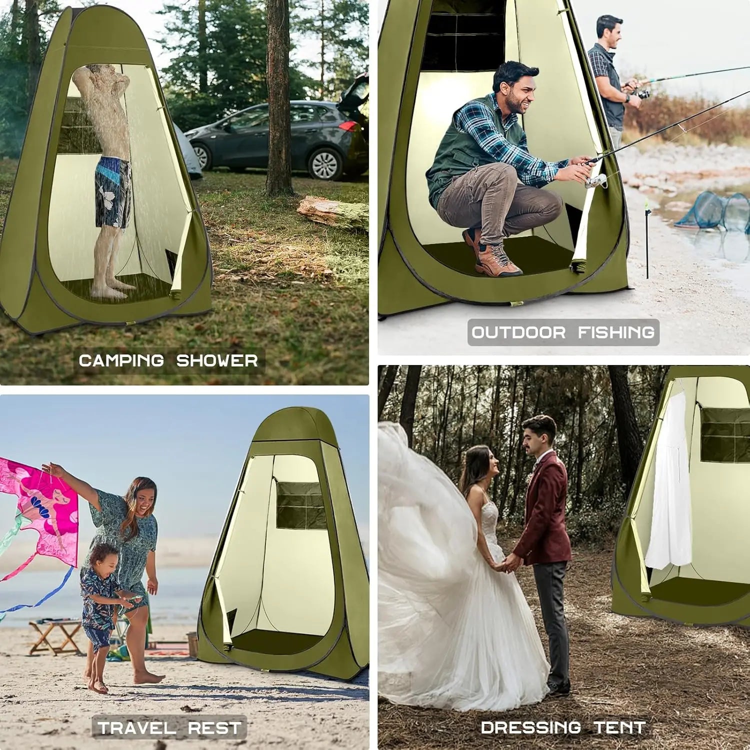 Pop Up Shower Tent, Portable Privacy 
Camping Changing Shelter with Rain Cover & Windows, UPF 50+ Waterproof