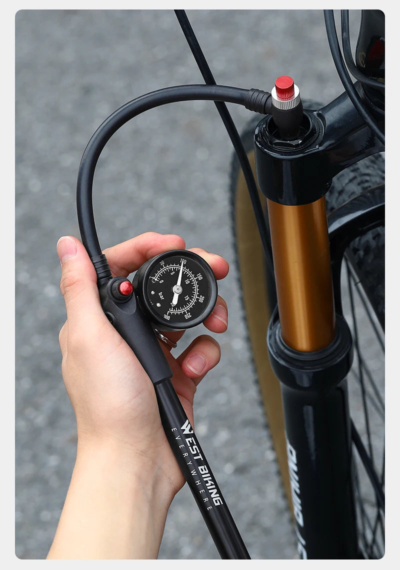 WEST BIKING 400PSI Bicycle Air Pump
 High Pressure MTB Front, Rear Suspension Pressure Gauge Schrader Valve