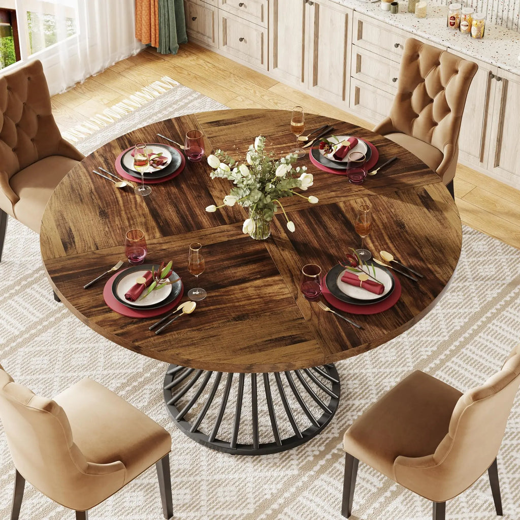 Tribesigns Round Dining Table for 4-6 People, 
47-Inch Farmhouse Dinning  Industrial Dinner Table