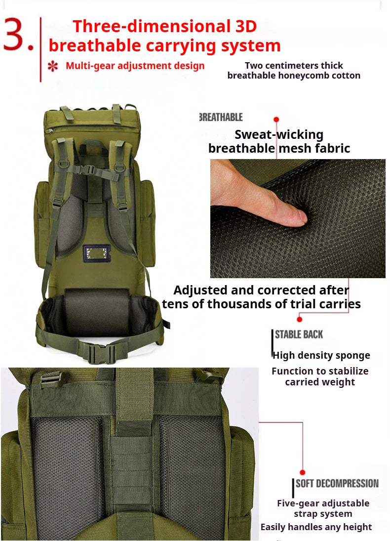 110L Large Capacity Outdoor Backpack Sports Travel  Frame Hiking Bag