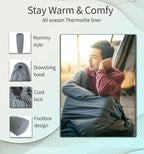 Thermolite Sleeping Bag Liner Adds 22°F Warmth, Mummy Sack for Camping & Travel in Cold Weather