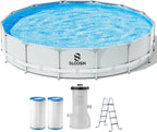 JOYFY Round Above Ground Pool 12ft/10ft/15ft Outdoor Round Frame 
 Set for Kids Adults with Filter Pump