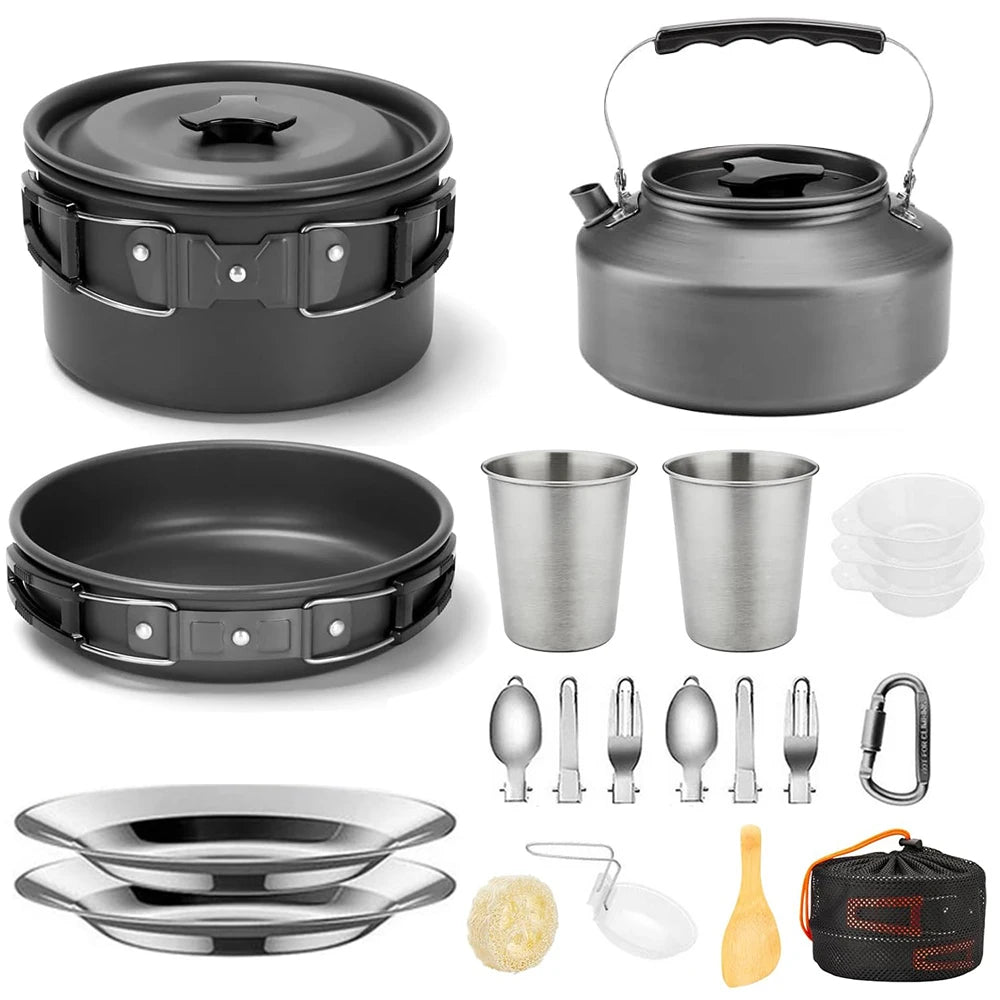 21pcs Camping Cookware Set Portable Outdoor Picnic Tableware Cookset 
Cooking Kit with Cups Plates Forks Knives Spoons