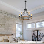 Rustic Industrial Hemp Rope Chandelier – Round Pendant Ceiling Light for Farmhouse Style