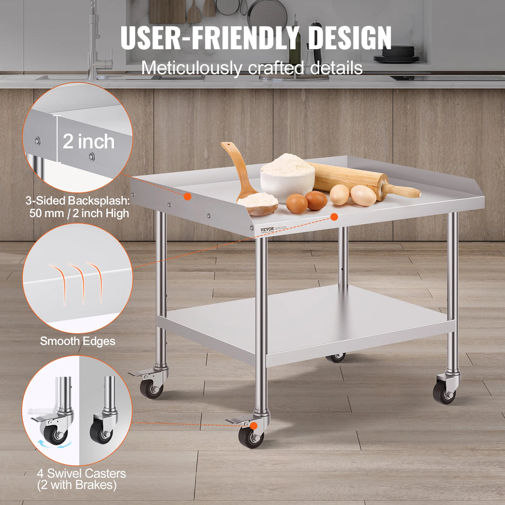 SucceBuy Stainless Steel Work Table Commercial Food Prep  
with 4 Wheels 
Heavy Duty for Restaurant Home