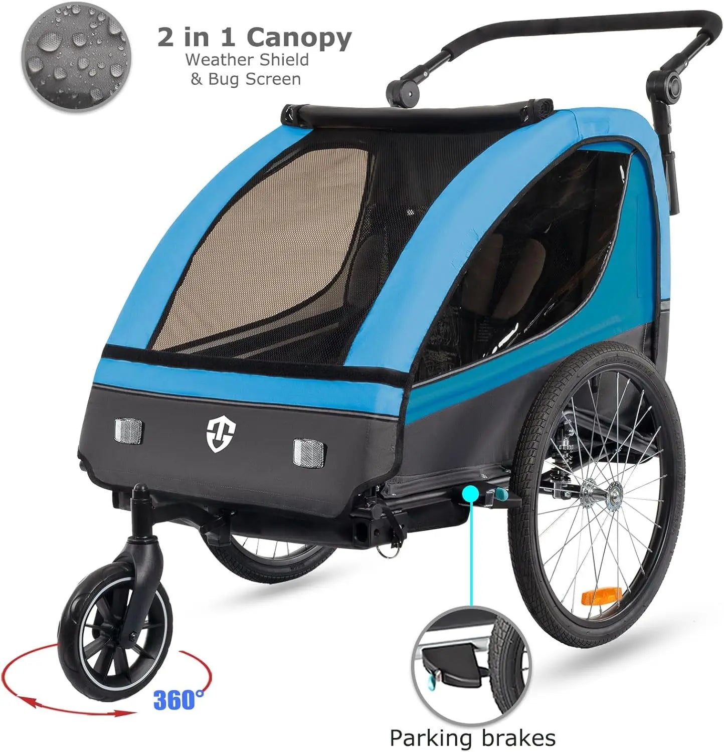Suspension Bike Trailer & Stroller 2 in 1 Double Seat 
for Toddlers, Kids, Child Bicycle Carrier Jogger
