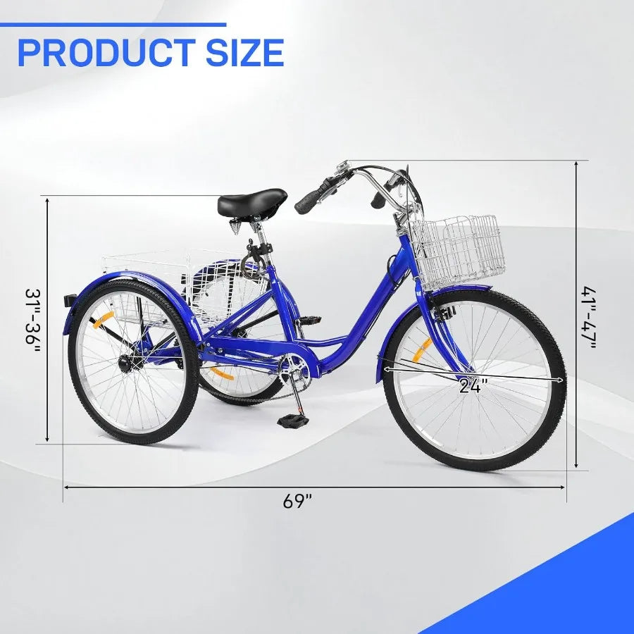 Adult Tricycle /Three-Wheeled Bicycle for Urban Commuting and Grocery Shopping 
Cargo  with 24/26 Inch Wheel