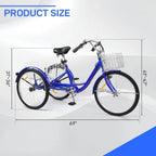 Adult Tricycle /Three-Wheeled Bicycle for Urban Commuting and Grocery Shopping 
Cargo  with 24/26 Inch Wheel