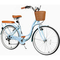 26 Inch Beach Cruiser Bike for Ladies 7-Speed  with Basket Rack.   Ideal City Bicycle for Commuting and Leisure
