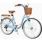 26 Inch Beach Cruiser Bike for Ladies 7-Speed  with Basket Rack.   Ideal City Bicycle for Commuting and Leisure