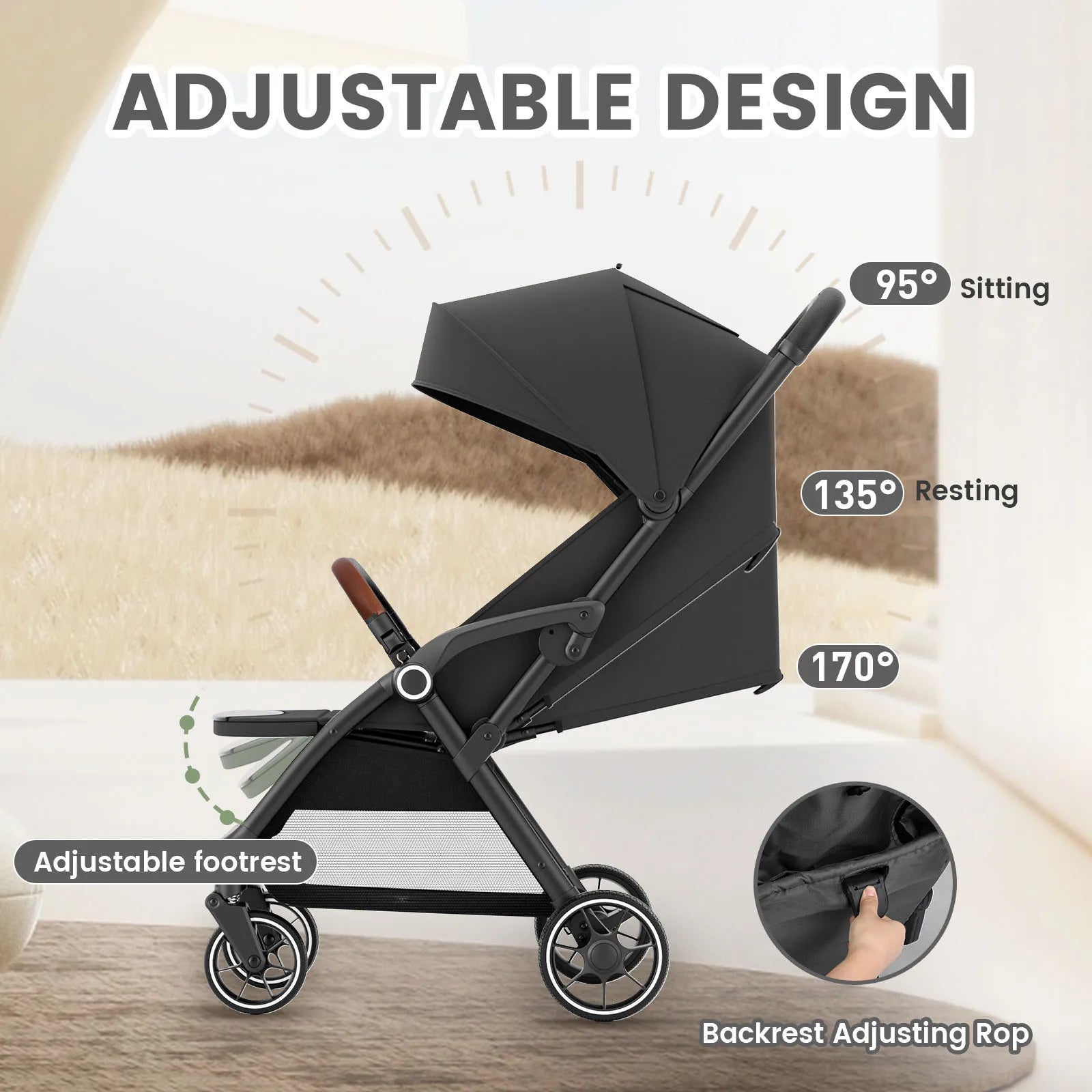 Standard Stroller  Seat, Foldable Portable Newborn Stroller ,Luxury Baby Carriage ,Baby,Toddlers,360°Swivel Seat