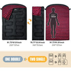 XXL Queen Size Two Person Flannel Sleeping Bag for Adults with 2 Pillows, 
Ideal for Camping and Outdoor Adventures