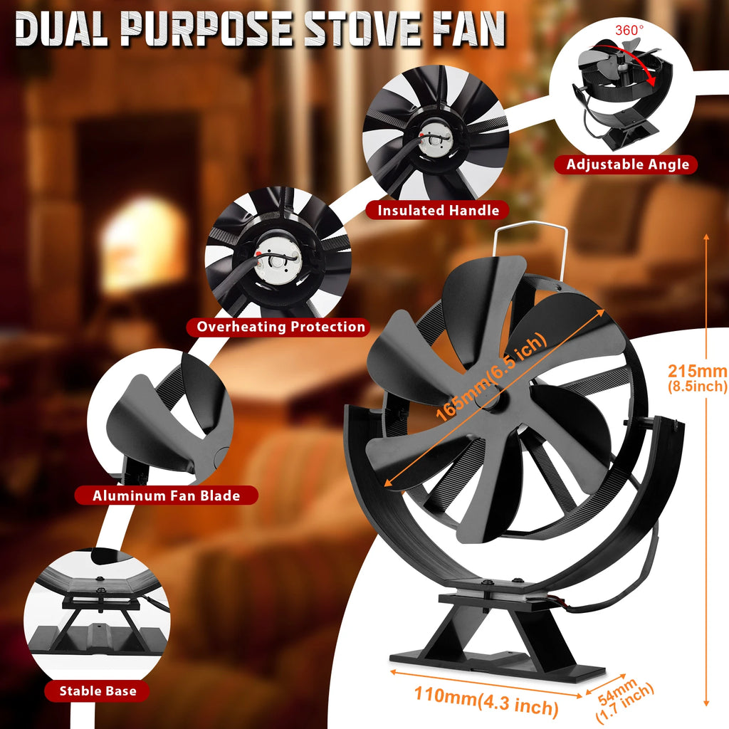 360° Rotating Stove Fan 
Heat Powered Fireplace Fan
Log Wood Burner Eco-fan Quiet Fireplace Fan Home Winter Warm Heat
