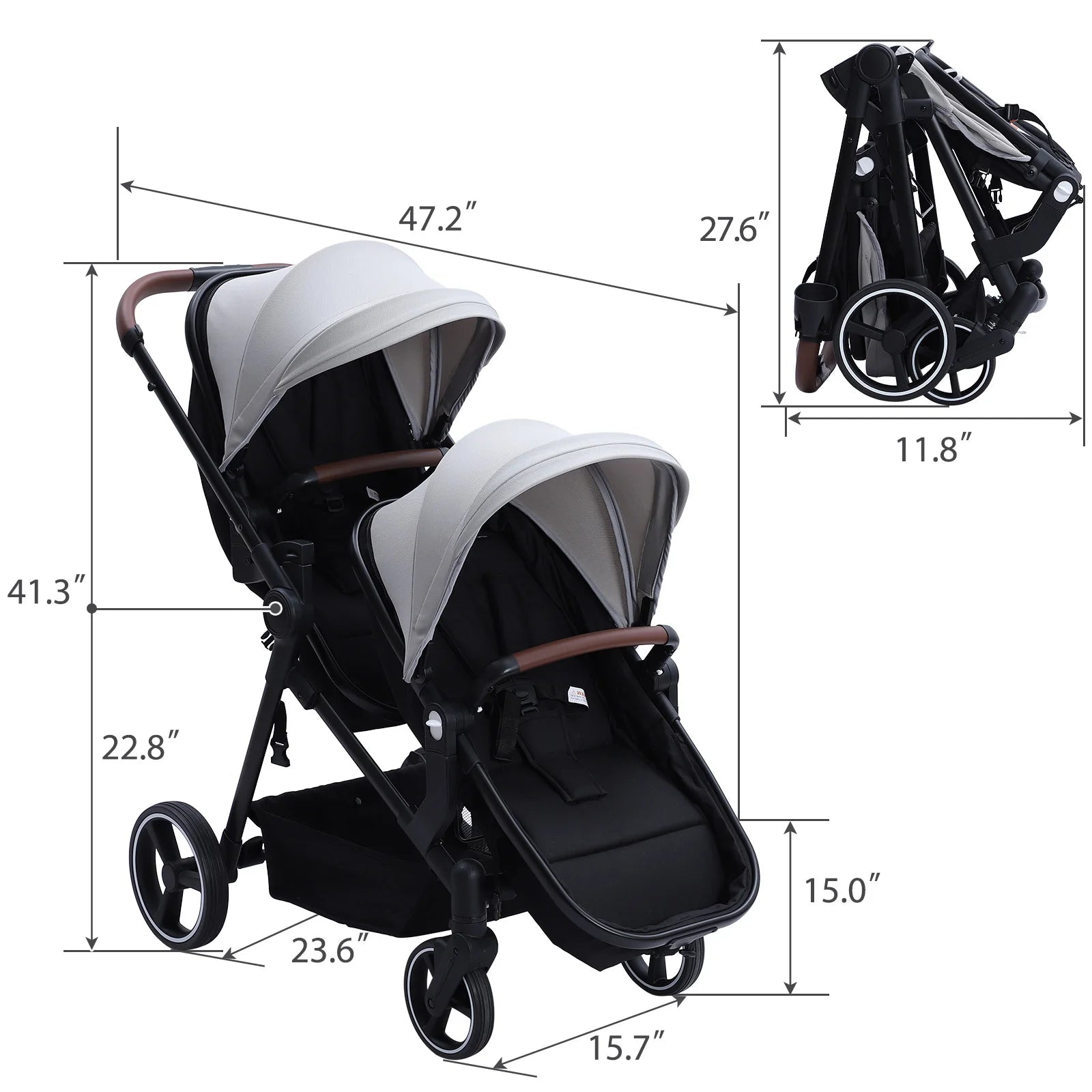 Double Stroller Track 
Tandem Stroller for Infant and Toddler,
 Foldable Pushchair Bassinet Pram, Multi-Position Reversible