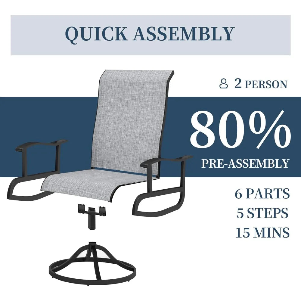 Terrace Swivel Chair, 4-piece Set, 
Outdoor/Indoor  Rocking Chairs, 
All-weather Textile High Back and Metal Frame