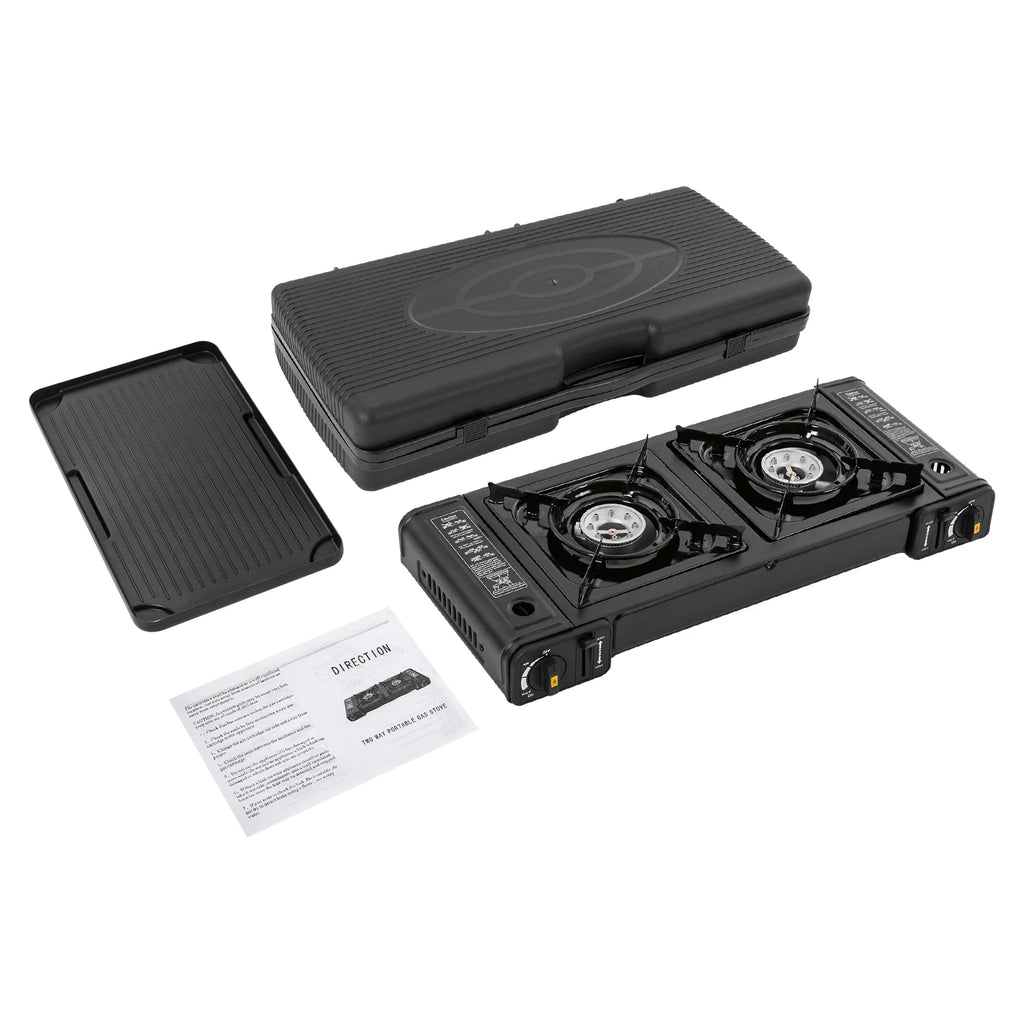 Butane Gas Camping Stove 
Dual Burner Portable Outdoor Grill for Picnic Hiking Trekkin