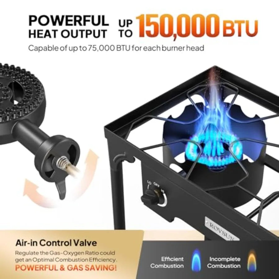 2 Burner Outdoor Propane Gas Stove
 150K BTU High Pressure
 Stand Cooker for Backyard Cooking ,Camping ,Home Brewing ,Canning ,Turkey