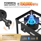 2 Burner Outdoor Propane Gas Stove
 150K BTU High Pressure
 Stand Cooker for Backyard Cooking ,Camping ,Home Brewing ,Canning ,Turkey