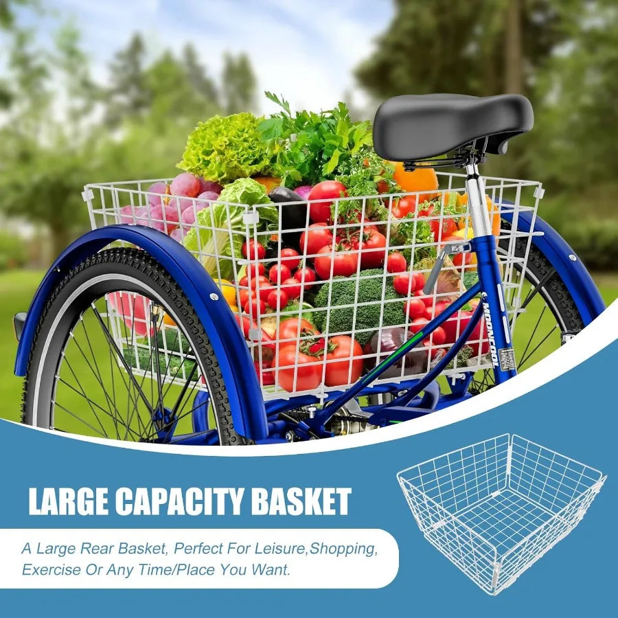 Adult Tricycles 3 Wheel Bikes for Adults 20 24 26 Inch
 7 Speed Adult Trikes Bicycles Cruise Trike with Shopping Basket for Seni
