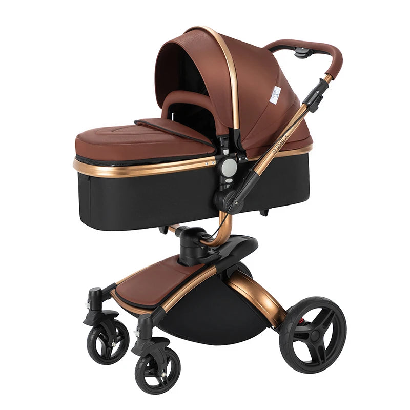 PU Leather Baby Stroller 2 in 1 Travel System 
High Landscape Portable Baby Pram
Newborns Aluminum Frame Baby Carriage