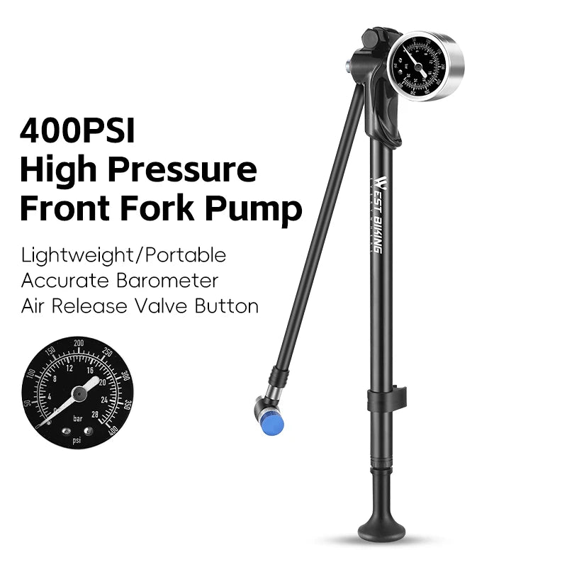 WEST BIKING 400PSI Bicycle Air Pump
 High Pressure MTB Front, Rear Suspension Pressure Gauge Schrader Valve
