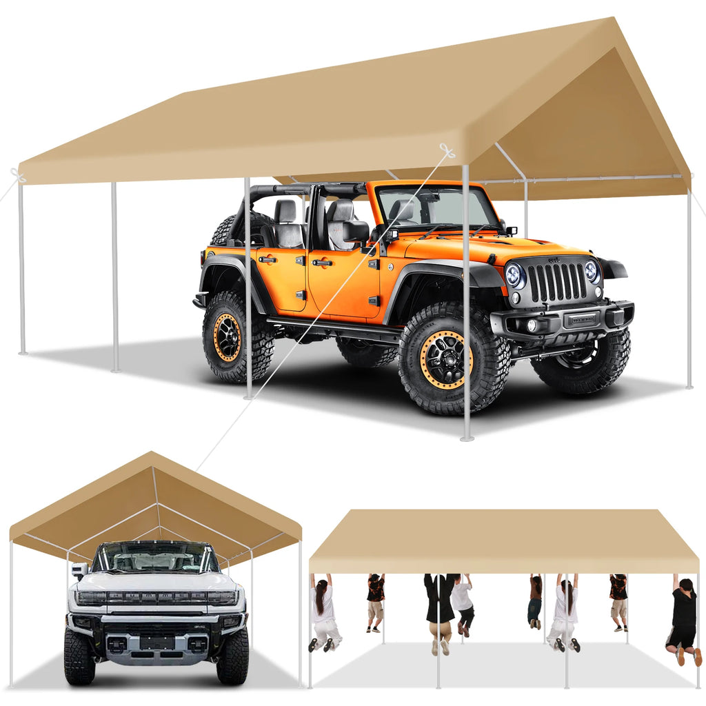 12x20ft Carport Heavy Duty, Portable Garage with Built-in Sandbags, Car Canopy for Truck, Boat, SUV with All-Season Tarp fall