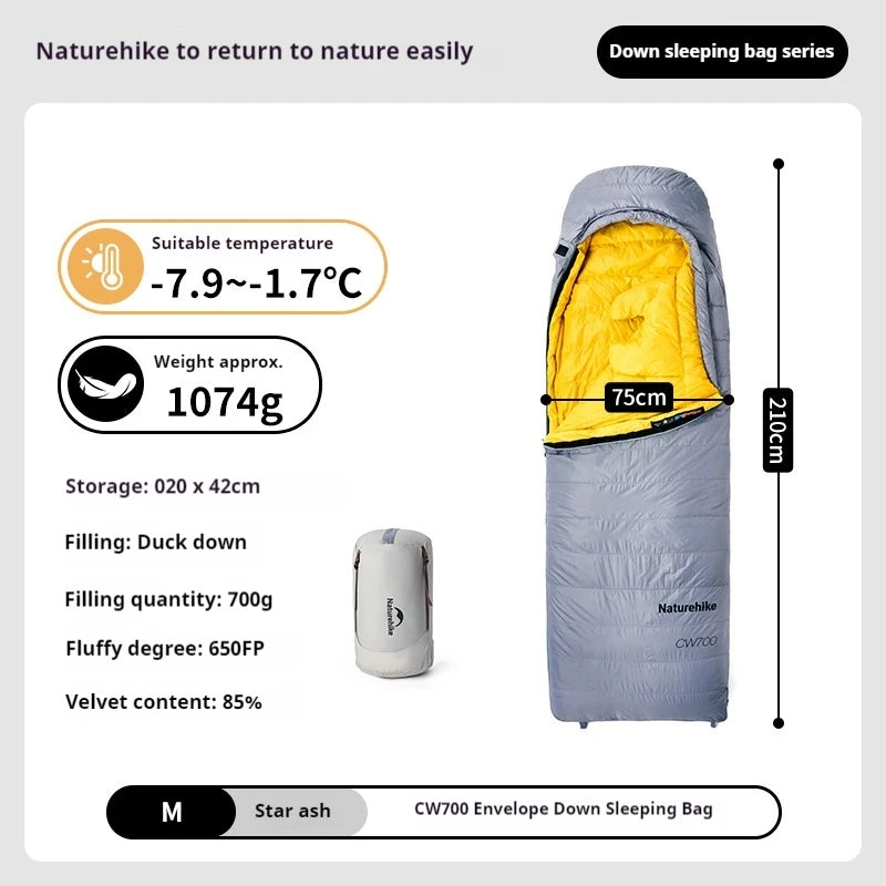 Naturehike Outdoor Down Sleeping Bag Duck Down 
Winter Ultralight Camping Portable Warm Envelope 650FP Adult