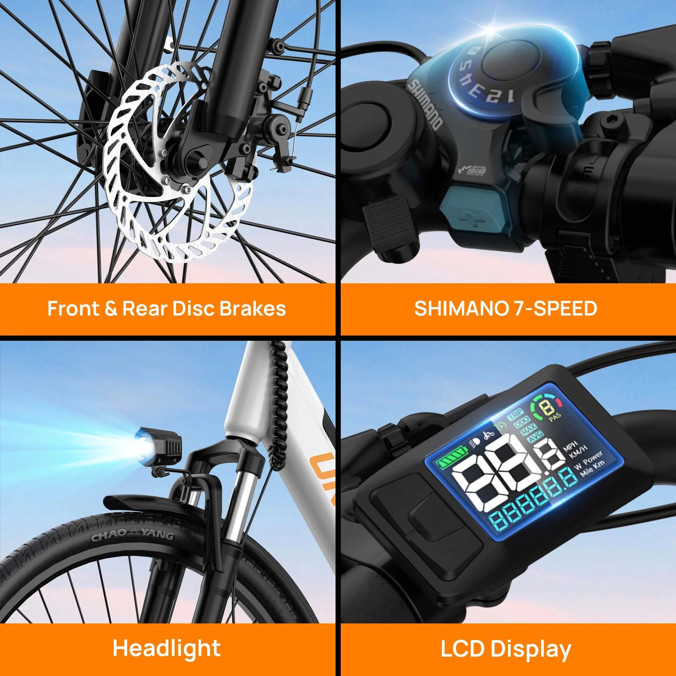 Peak 750W E26 Electric Bike for Adults | 48V 10.4Ah 
Removable Battery, Top Speed 20MPH, 26''X2" Standard Tire, 7-Speeds