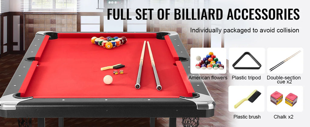 SucceBuy 6.3/7ft Billiard Table Pool Table Portable Foldable SpaceSaving Includes Balls Cues Chalks and Brush