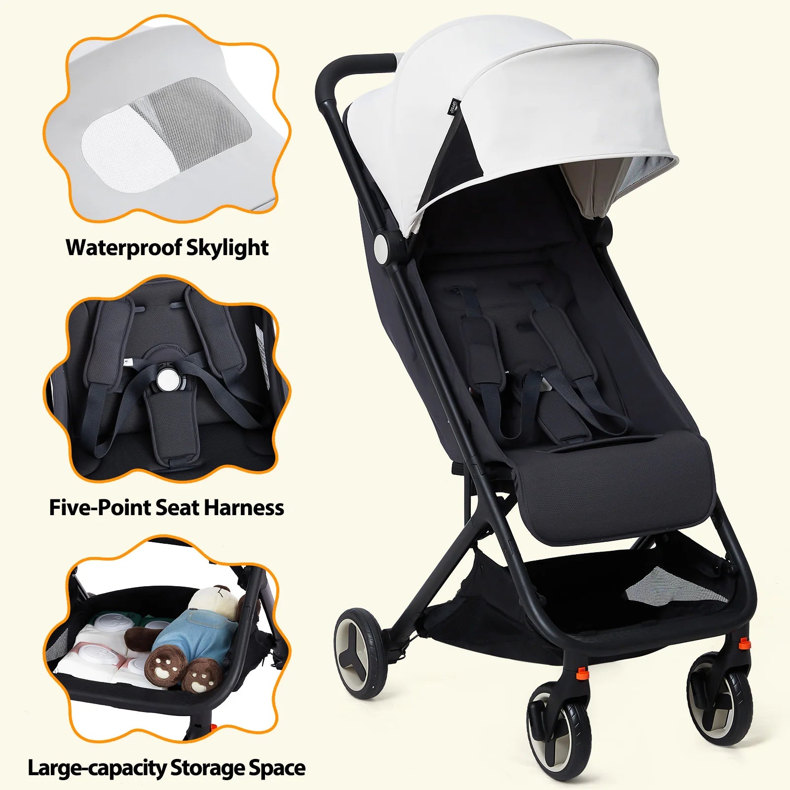 Lightweight Baby Stroller, Compact 
Umbrella Stroller with Adjustable Canopy/Footrest/Backrest,
One-Hand Folding Newborn Stroller
