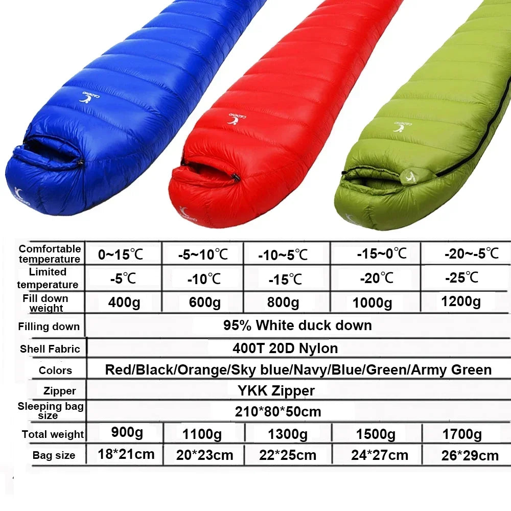 Outdoor Camping White Duck Down Sleeping Bag
Ultralight Winter Autumn Adult Sleeping Bag Suitable for Travel Hiking Camping