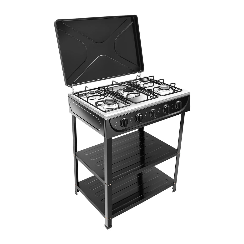 5-Burner Gas Stove 
Outdoor Camping Cooking BBQ Grill With 2-Tier Storage Rack