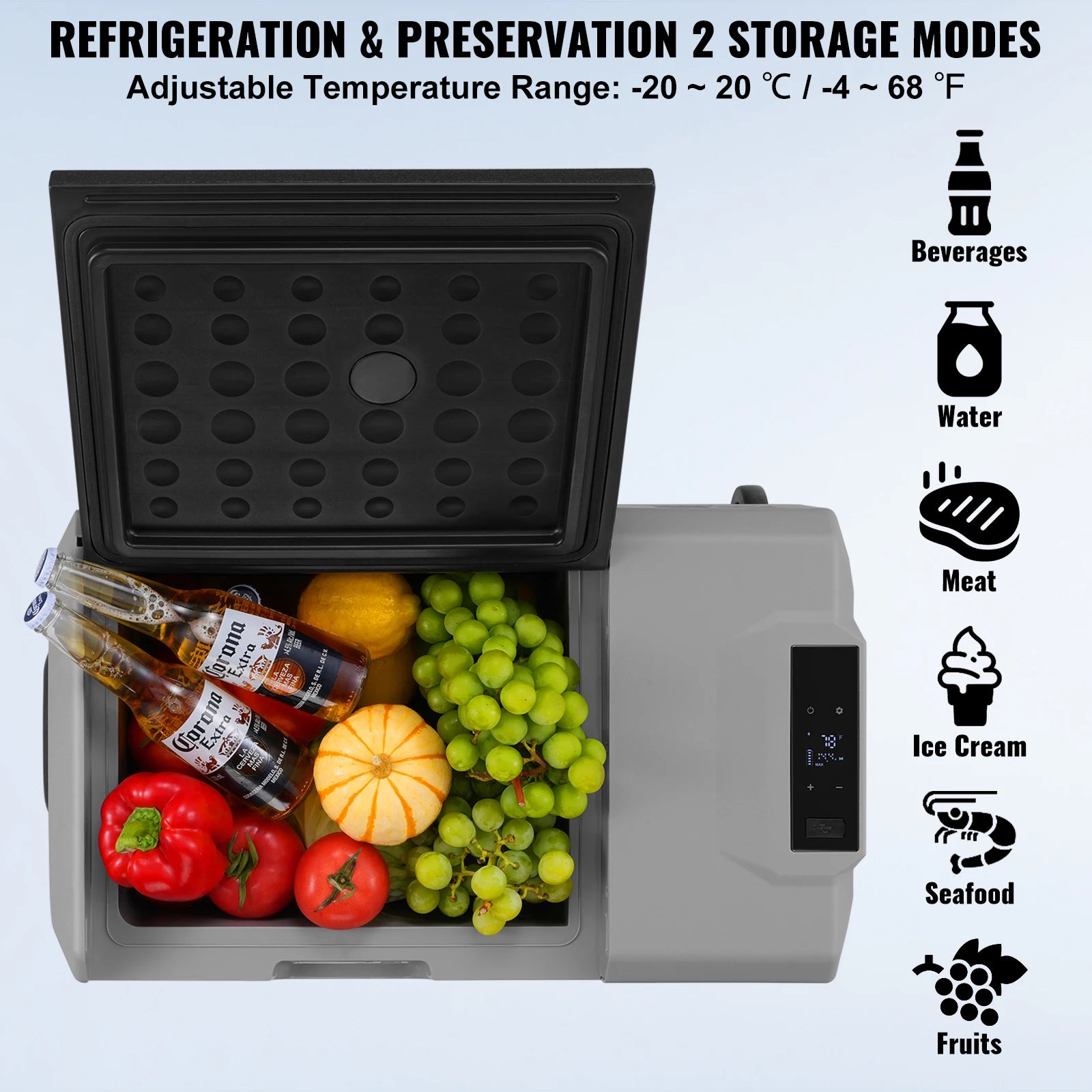 SucceBuy Car Refrigerator 12 Volt Car
Refrigerator Fridge Single Zone Portable Freezer  and Handle
 -4℉-68℉ 12/24V DC and Cooler