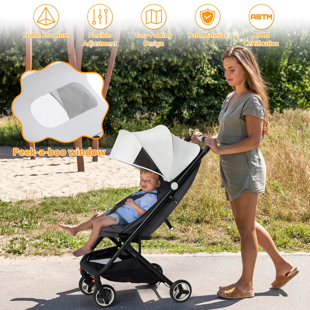 Lightweight Baby Stroller, Compact 
Umbrella Stroller with Adjustable Canopy/Footrest/Backrest,
One-Hand Folding Newborn Stroller