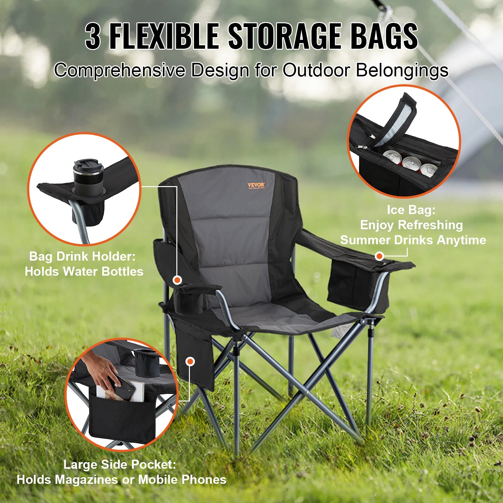 SucceBuy Outdoor Camping Chair 350lbs High Load Ultralight Folding Chair , for Beach , Hiking,  Picnic, Fishing