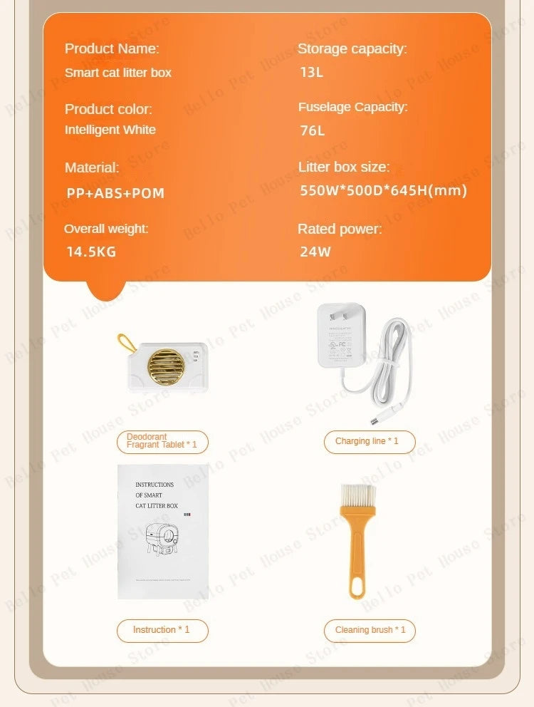 Automatic Smart Cat Toilet,   Electric Litter Box Can Be Remotely Controlled By App enclosed