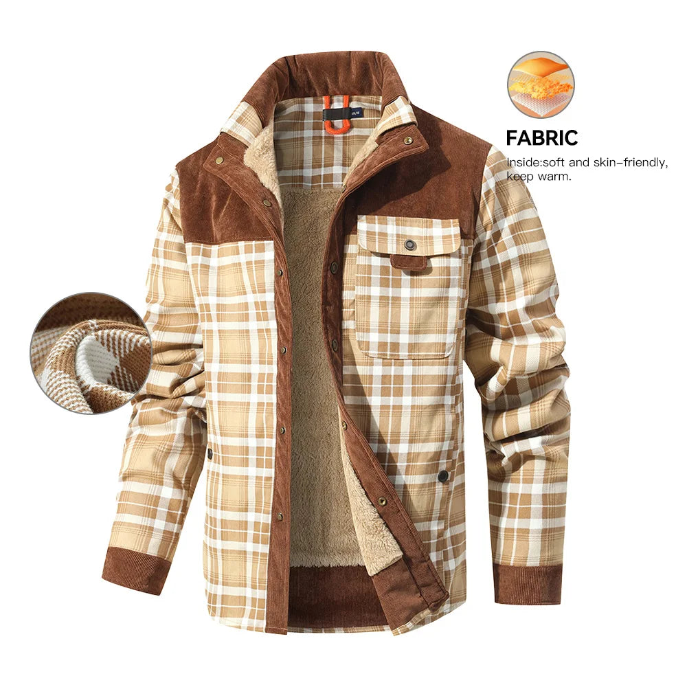 Men's Jackets Winter Windproof Warm 
Casual Bomber Coat Plaid Sherpa Lined Flannel Outdoor Classic  US Size