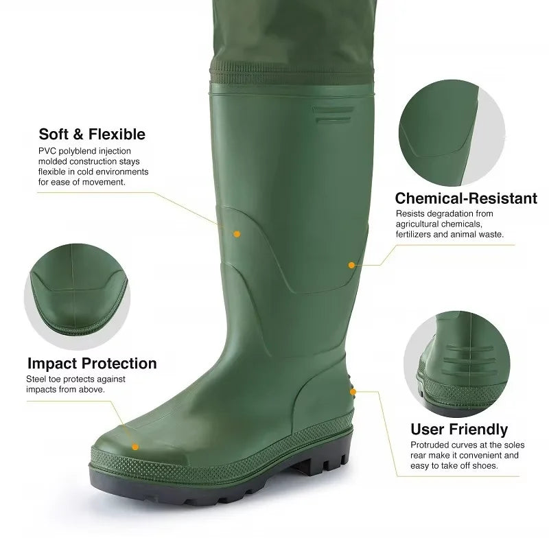 Waterproof Fishing Waders . Chest-Length 
With Boots.
Durable Breathable Overalls Kit for Men Women Outdoor Raft Hunting